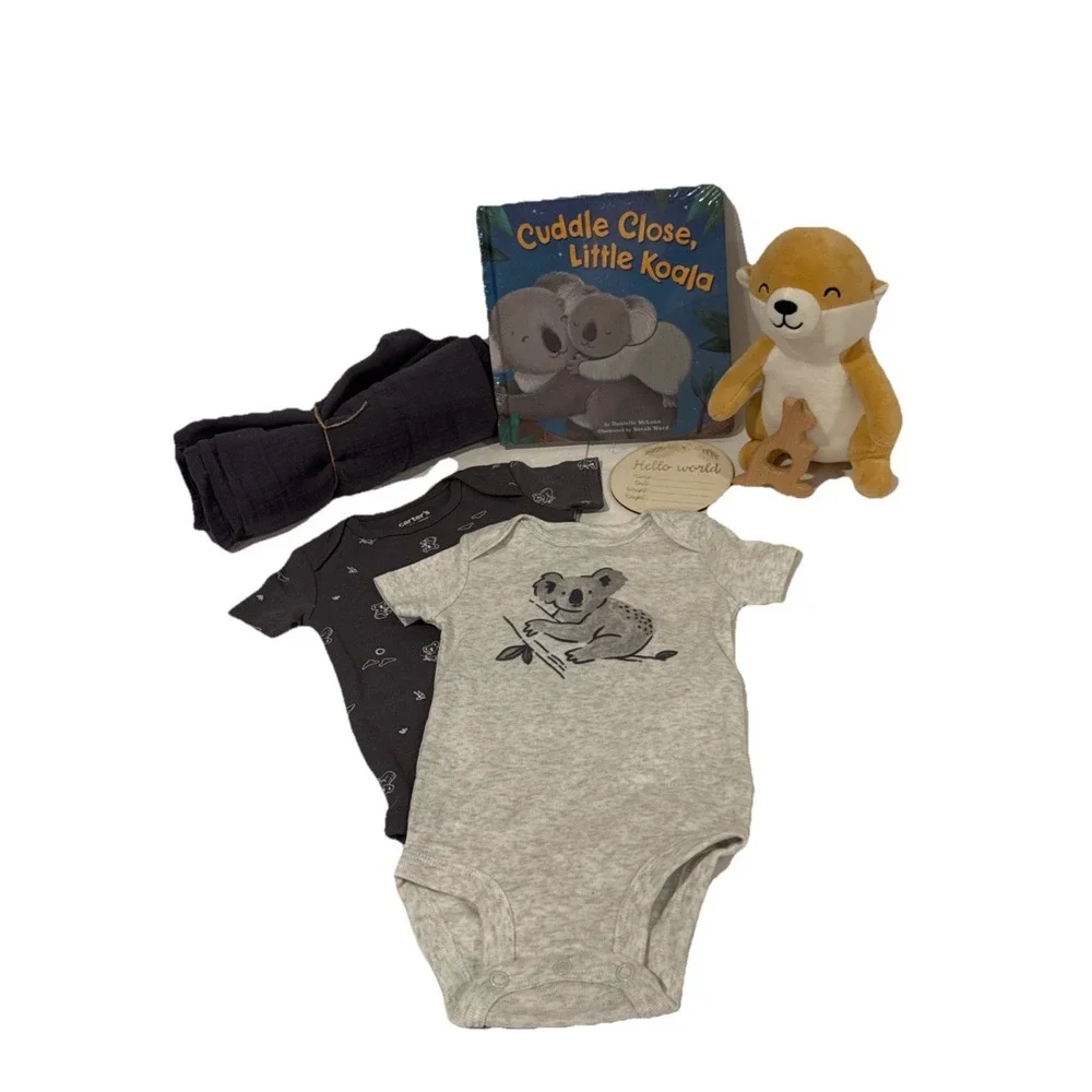 Baby Boy Baby Shower Koala Gift Box With Koala Book, Lovey, & Bodysuits Toy New